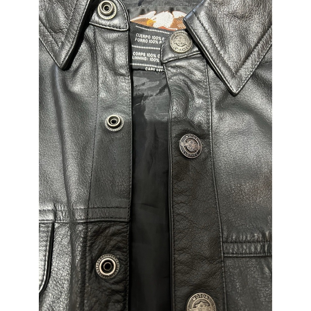 Harley Davidson Leather Jacket Mens M Black Cowhide Snap Button USA Biker - Picture 6 of 9